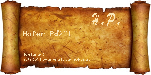 Hofer Pál névjegykártya